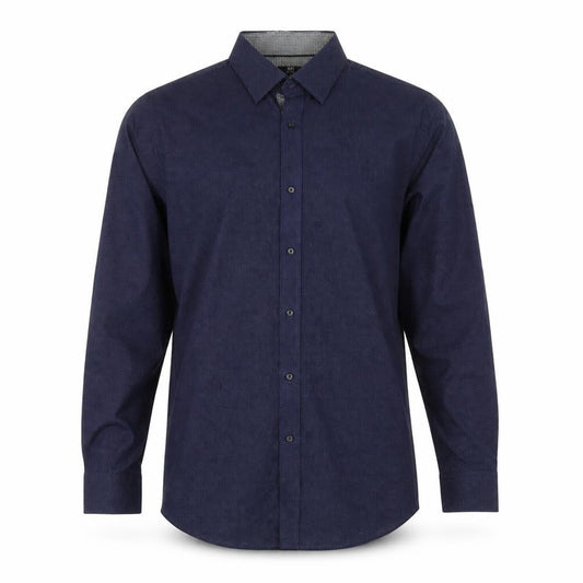 Front view of F&F men’s blue polka dot button-up, size 16