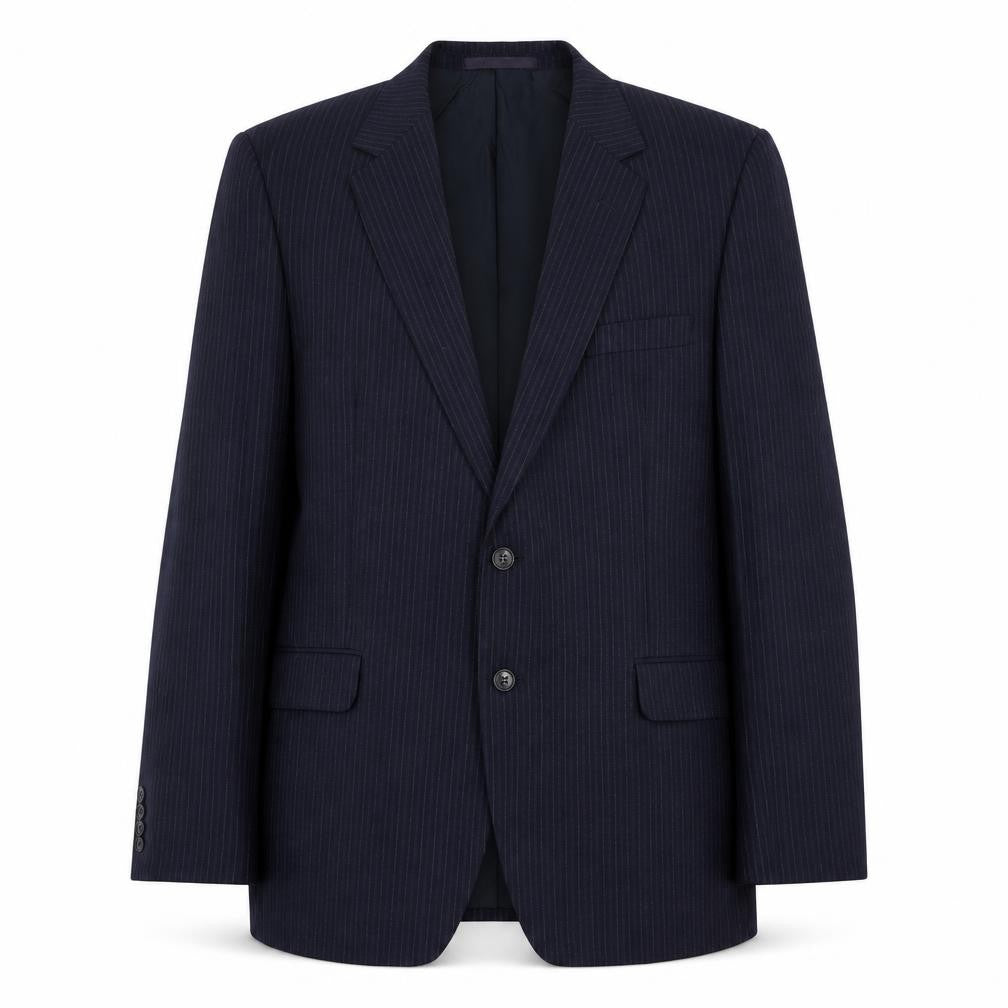 Front view of St Michael men’s blue striped jacket suit jacket, size 42