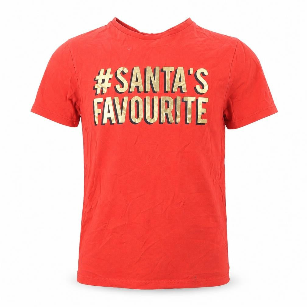 Front view of George boys’ red basic t-shirt, size 7-8, years - santa's favourite