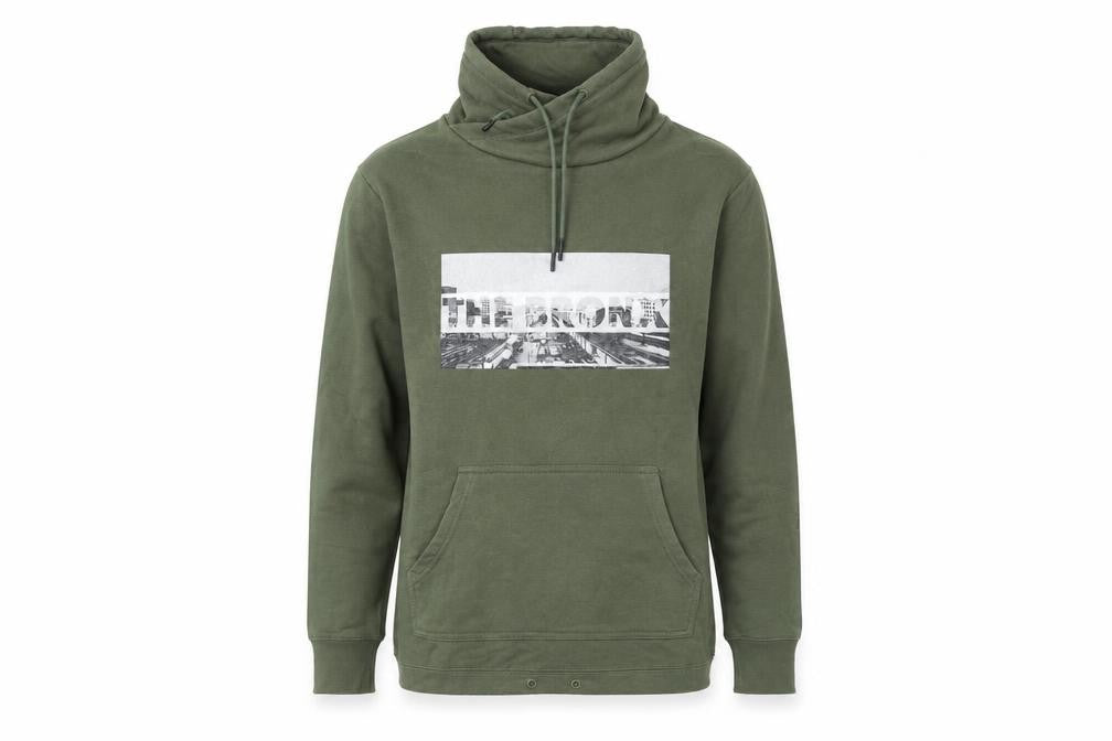 Front view of Shoreditch men’s green jumper, size S