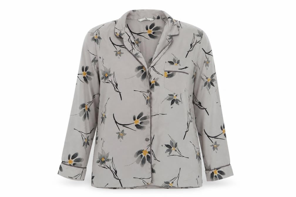 Tu Womens Grey Floral  Basic Button-Up Size 8