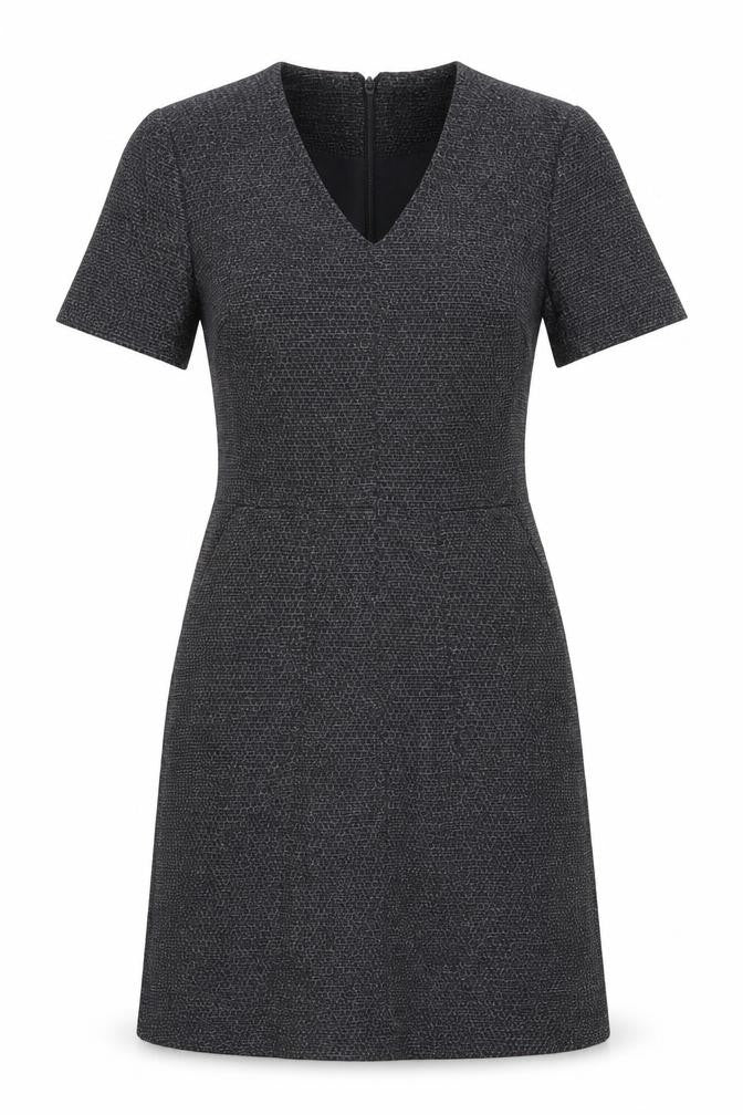 Front view of Next women’s black geometric fit & flare, size UK 8