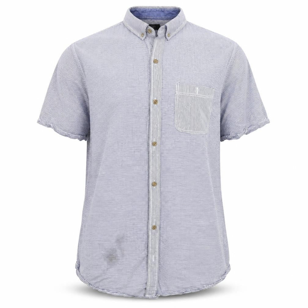 Front view of F&F men’s multicoloured striped button-up, size 2XL