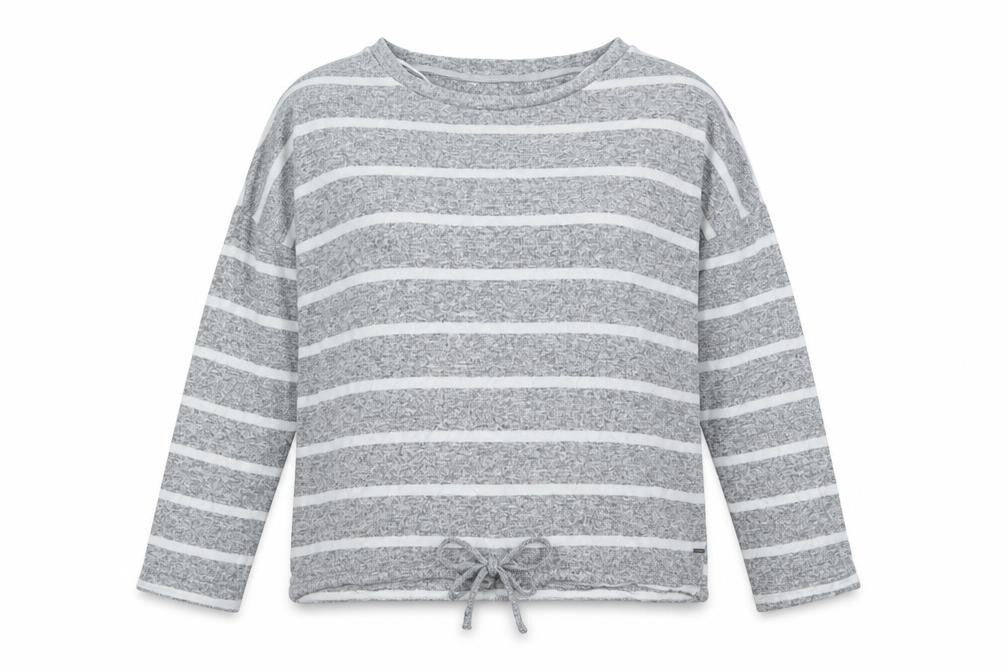 Front view of Tu women’s grey striped jumper, size UK 12