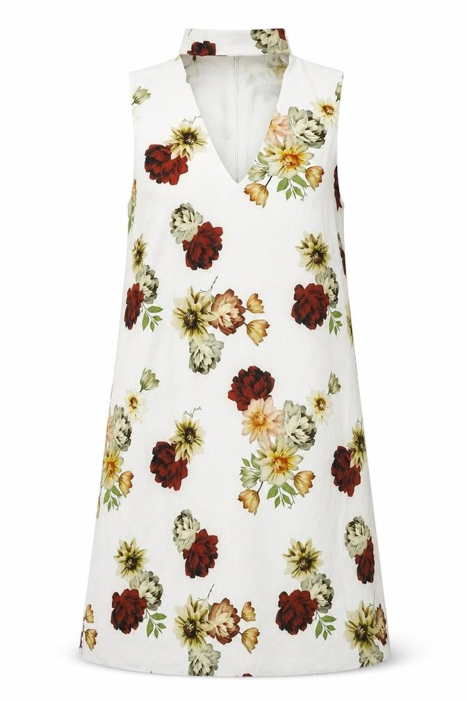Front view of New Look women’s white floral a-line, size UK 12