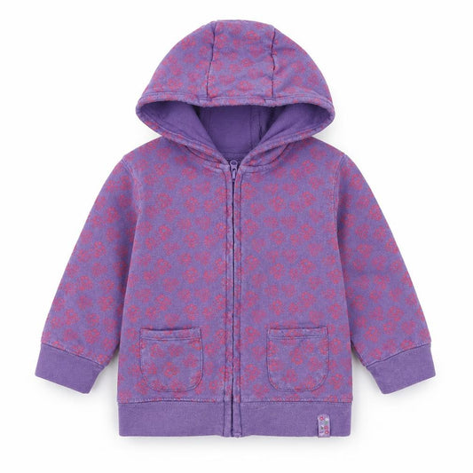 Front view of STACCATO girls’ purple floral jersey jacket, size 12, months