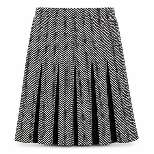 Front view of Roz&Ali women’s black striped skater skirt, size L
