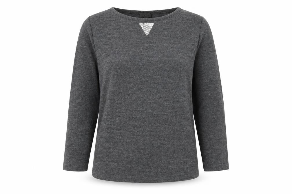 Front view of Evidence women’s grey knit jumper, size XL, - sequins