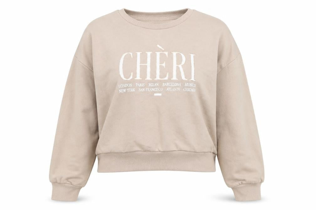 Front view of New Look women’s beige pullover sweatshirt, size UK 14, - cheri