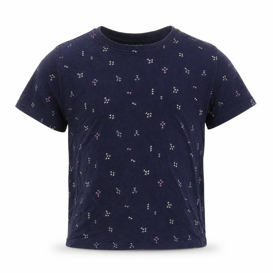 Front view of Primark girls’ blue geometric basic t-shirt, size 6-7, years