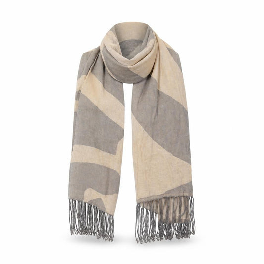 Front view of Preworn women’s beige geometric shawl/wrap