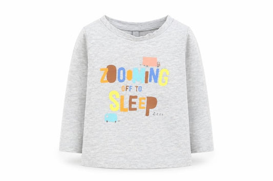 Front view of George Baby Grey Basic T-Shirt, size 12-18, Months - zooming off to sleep