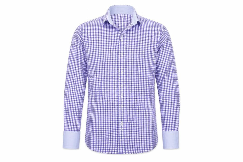 Front view of Carducci men’s blue geometric button-up, size 16.5