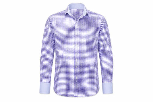 Front view of Carducci men’s blue geometric button-up, size 16.5
