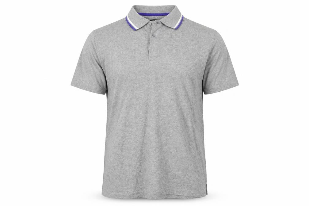 Front view of Avenue men’s grey polo, size L