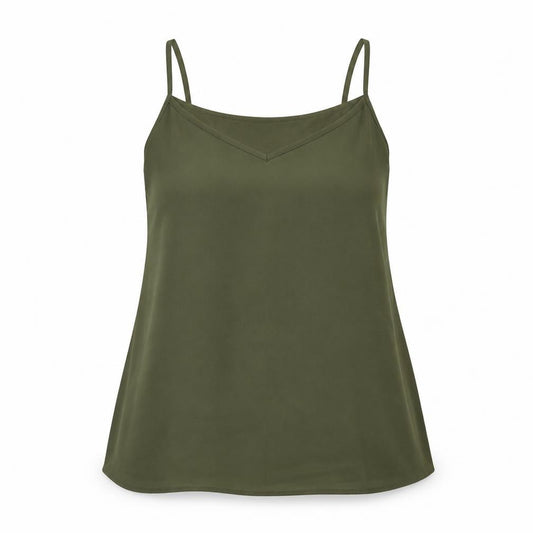 Front view of New Look women’s green basic tank, size UK 14