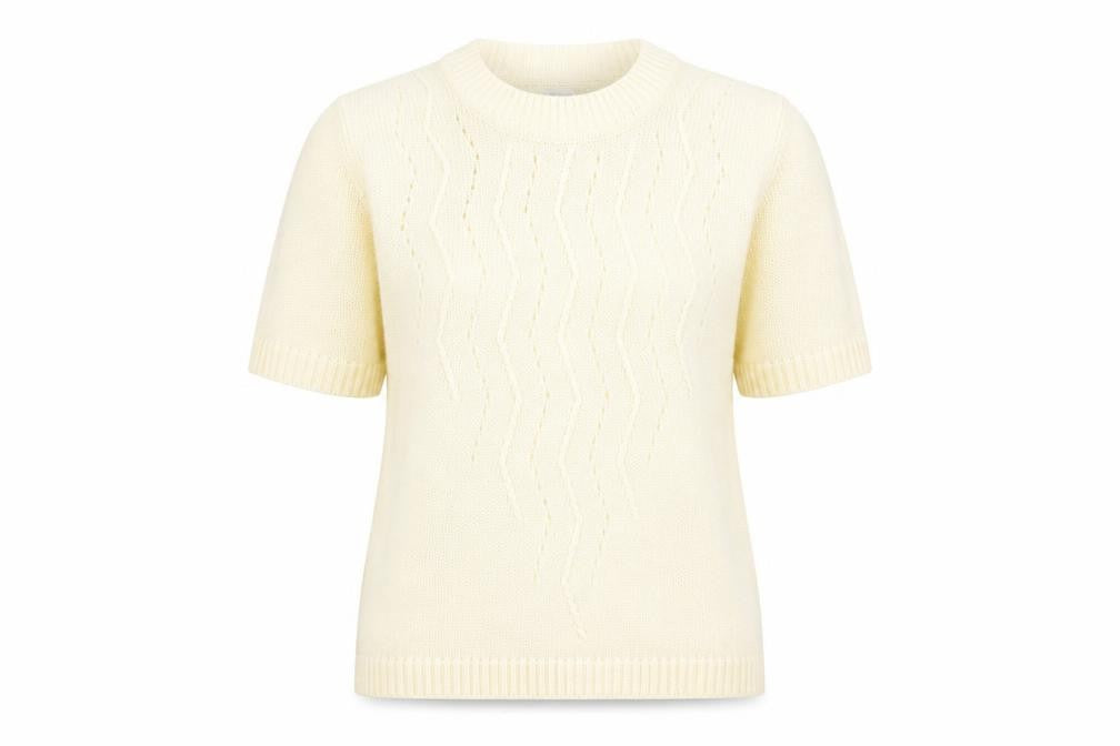 Front view of Preworn women’s yellow jumper, size UK 12