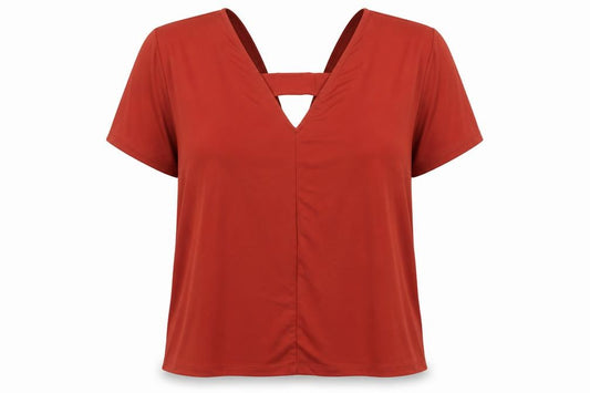 Front view of ASOS women’s red basic blouse, size UK 8