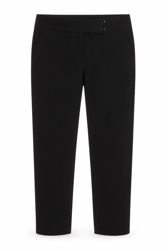 Front view of Dean men’s black trousers, size 30, 28-inch leg
