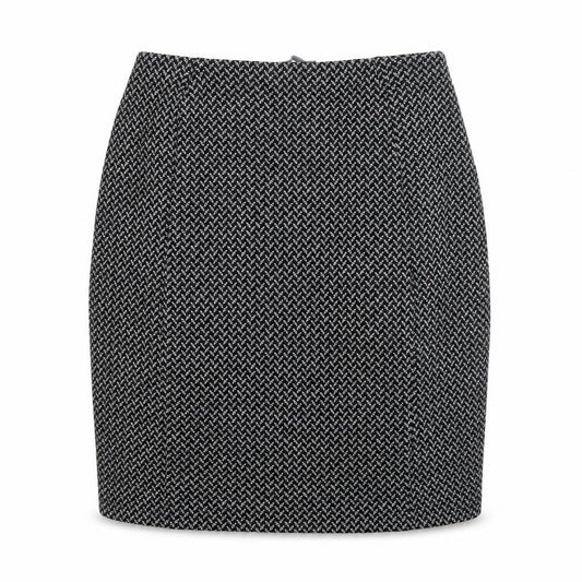 Front view of Papaya women’s black geometric a-line skirt, size UK 8