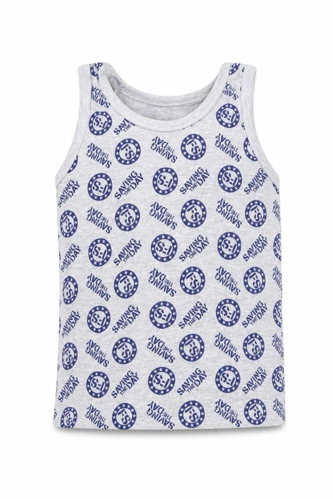 Front view of George boys’ grey geometric basic tank, size 4-5, years