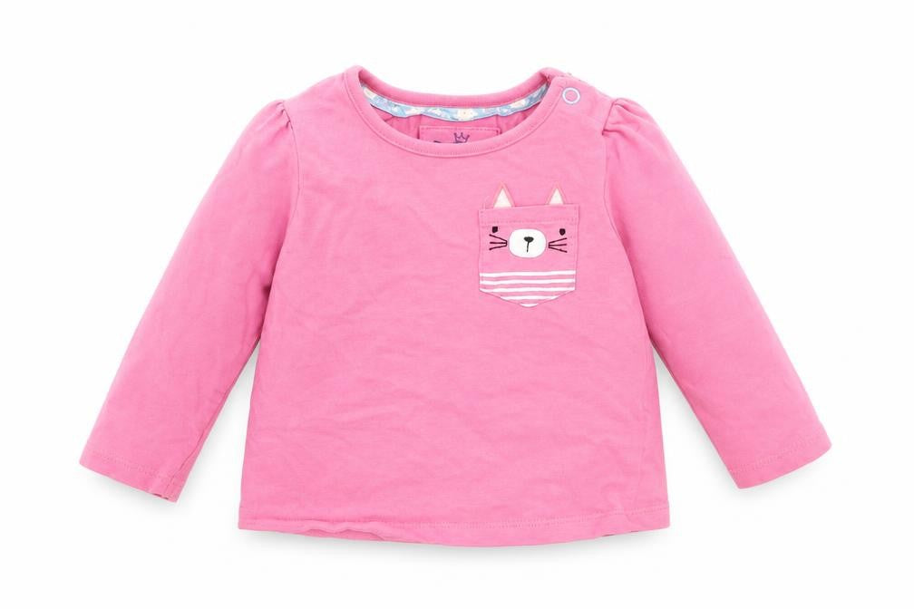 Front view of Tu girls’ pink basic t-shirt, size 6-9, months