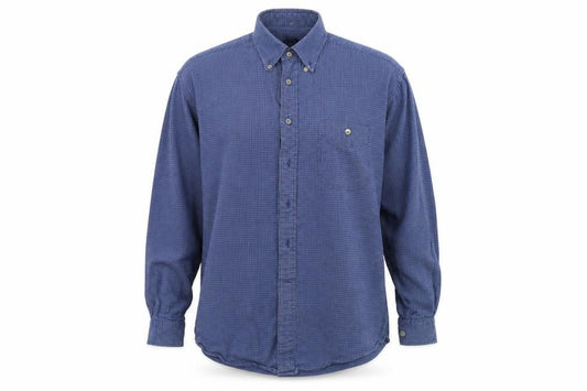 Front view of sport reed men’s blue button-up, size L