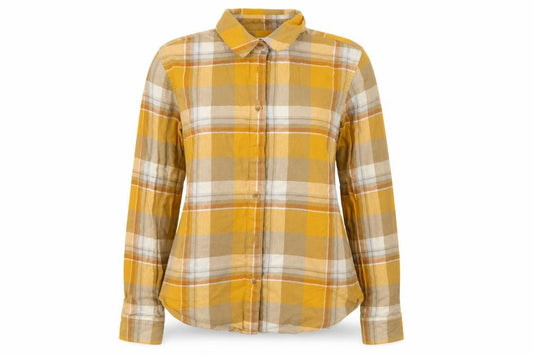 Front view of Preworn women’s yellow check basic button-up size 2xs
