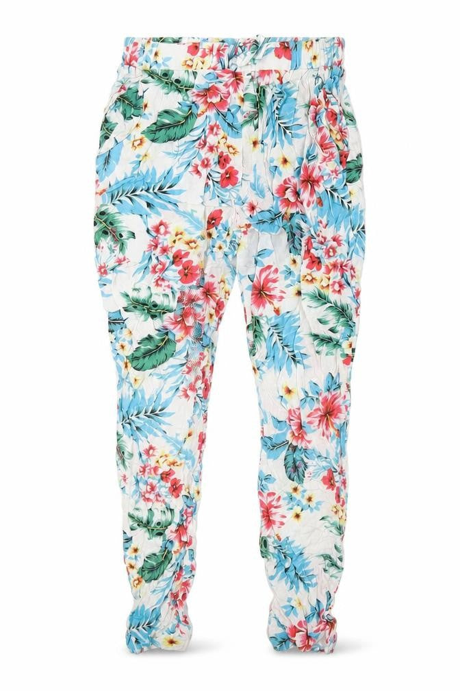 Front view of Tu girls’ white floral capri trousers, size 9, months