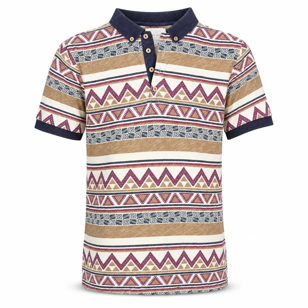 Front view of River Island men’s brown geometric polo, size S