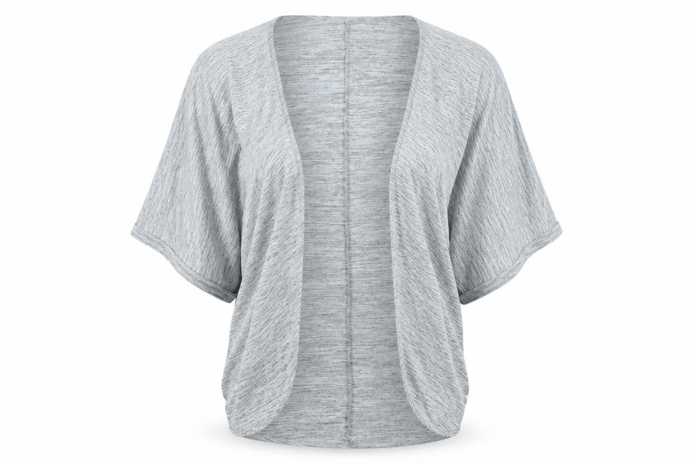 Front view of matlaan women’s grey shrug jumper, size M, - long shrug