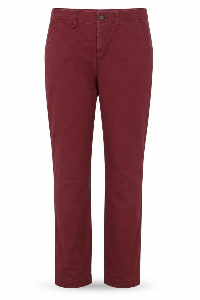 Front view of Gap women’s red straight jeans, size UK 4, 28-inch leg - girlfriend fit