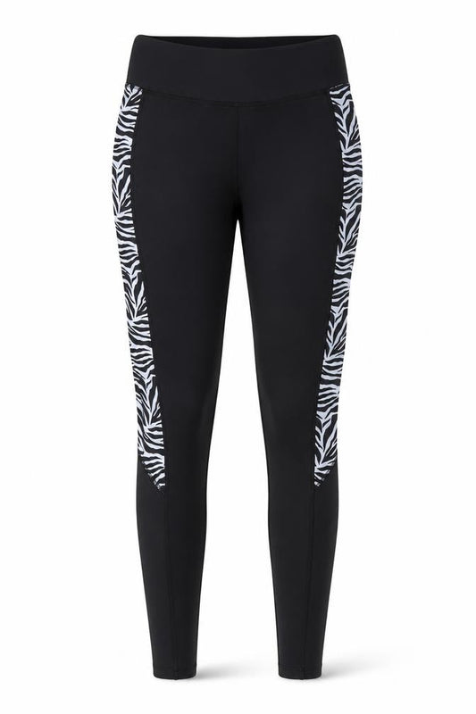 Front view of New Look women’s black animal print compression leggings, size S, 26-inch leg