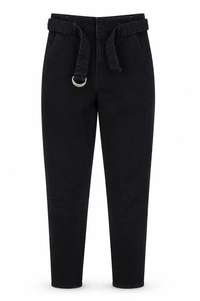 Front view of H&M women’s blue chino trousers, size UK 10, 27-inch leg