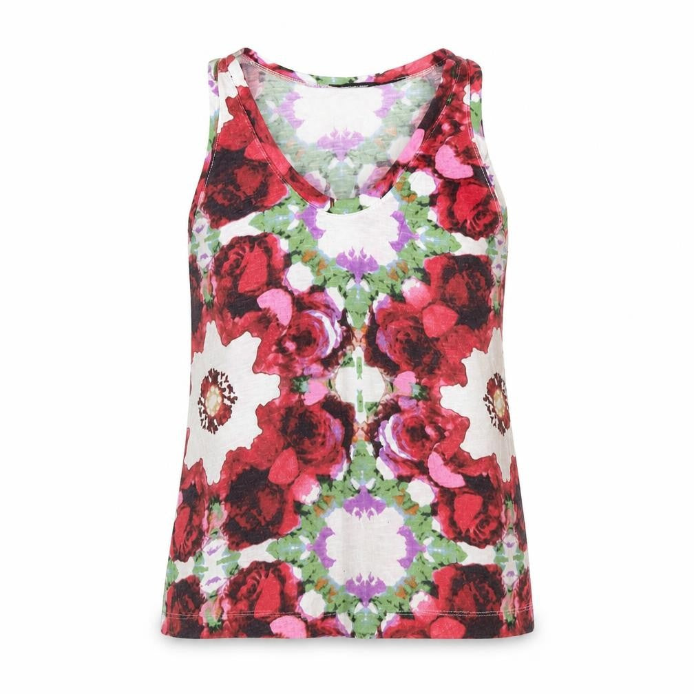 Front view of Dorothy Perkins women’s multicoloured floral basic t-shirt, size UK 8