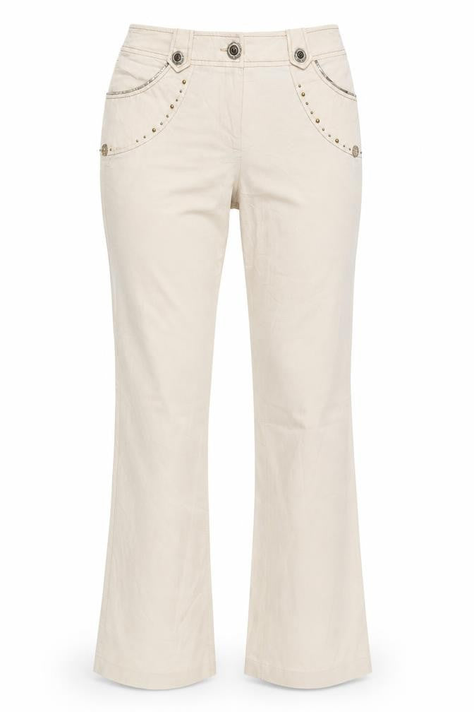 Front view of Preworn women’s green trousers, 29-inch leg