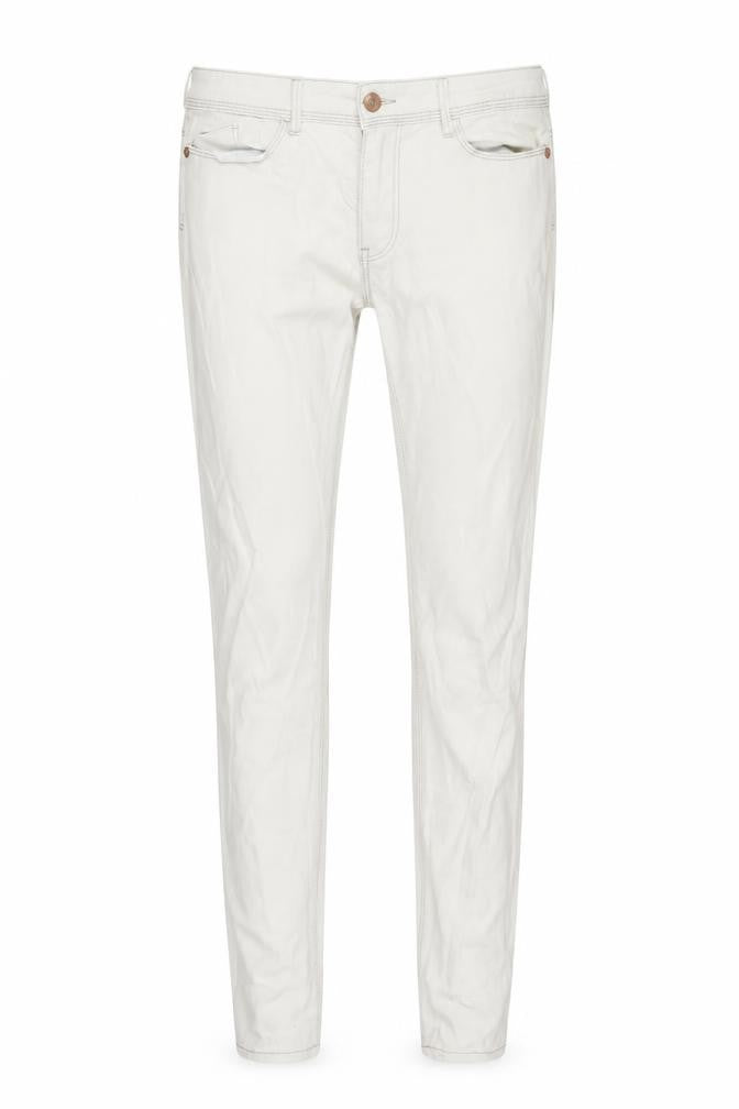 Front view of Next women’s beige denim skinny jeans, size M, 34-inch leg