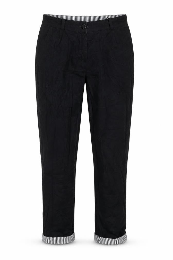 Front view of Preworn women’s black trousers, size S, 26-inch leg