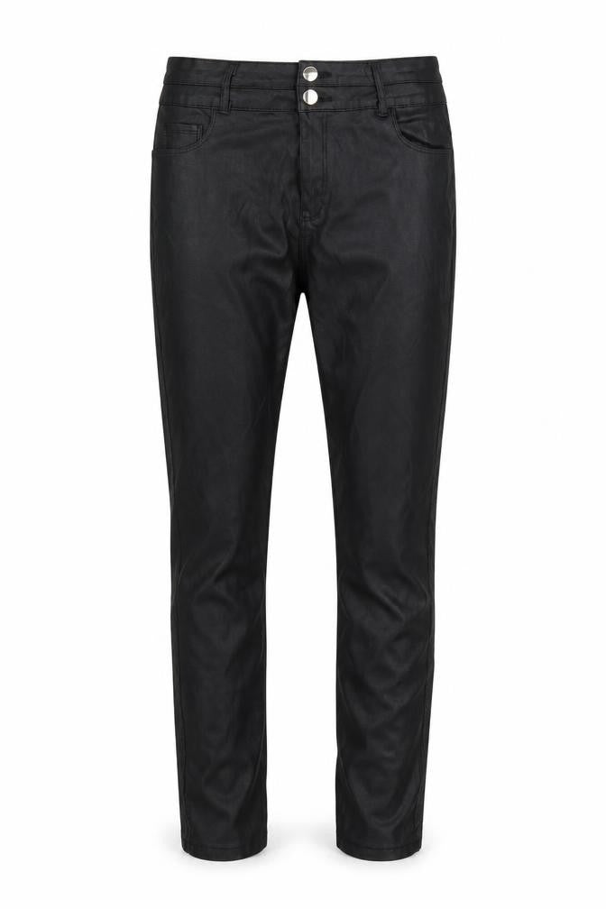 Front view of Apperloth women’s black trousers, size UK 28, in, 28-inch leg