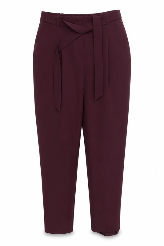 Front view of Next women’s purple trousers, size UK 12, 26-inch leg - plum coloured