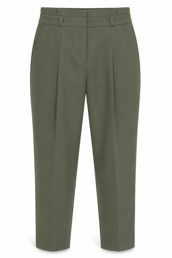 Front view of New Look women’s green trousers, size UK 6, 25.5-inch leg