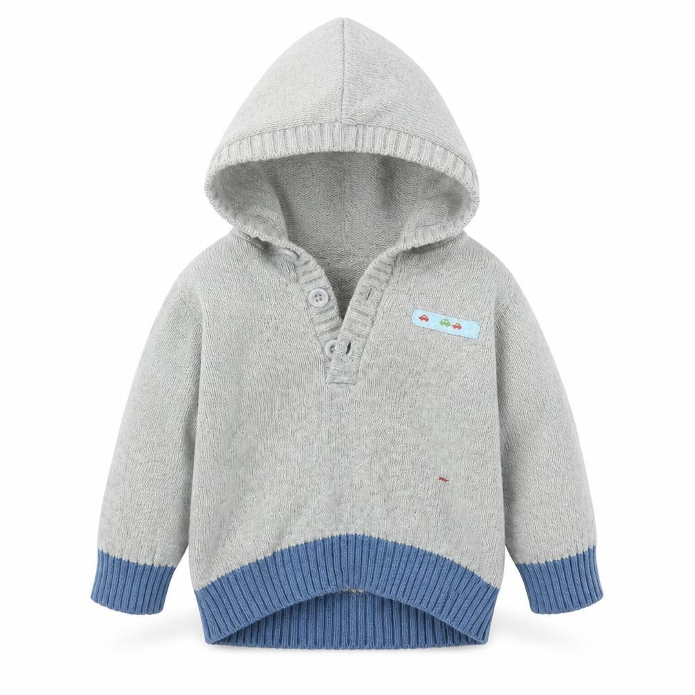 Front view of Tu boys’ grey knit jumper, size 6-9, months