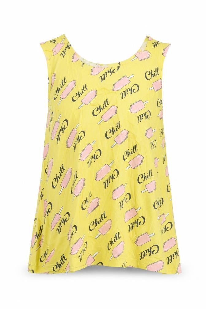 Front view of M&Co girls’ yellow geometric basic tank, size 11-12, years