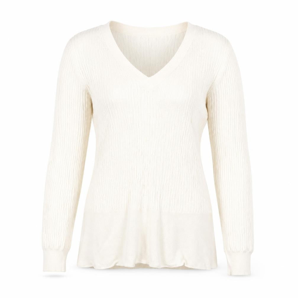Front view of Marks & Spencer women’s ivory jumper, size UK 10