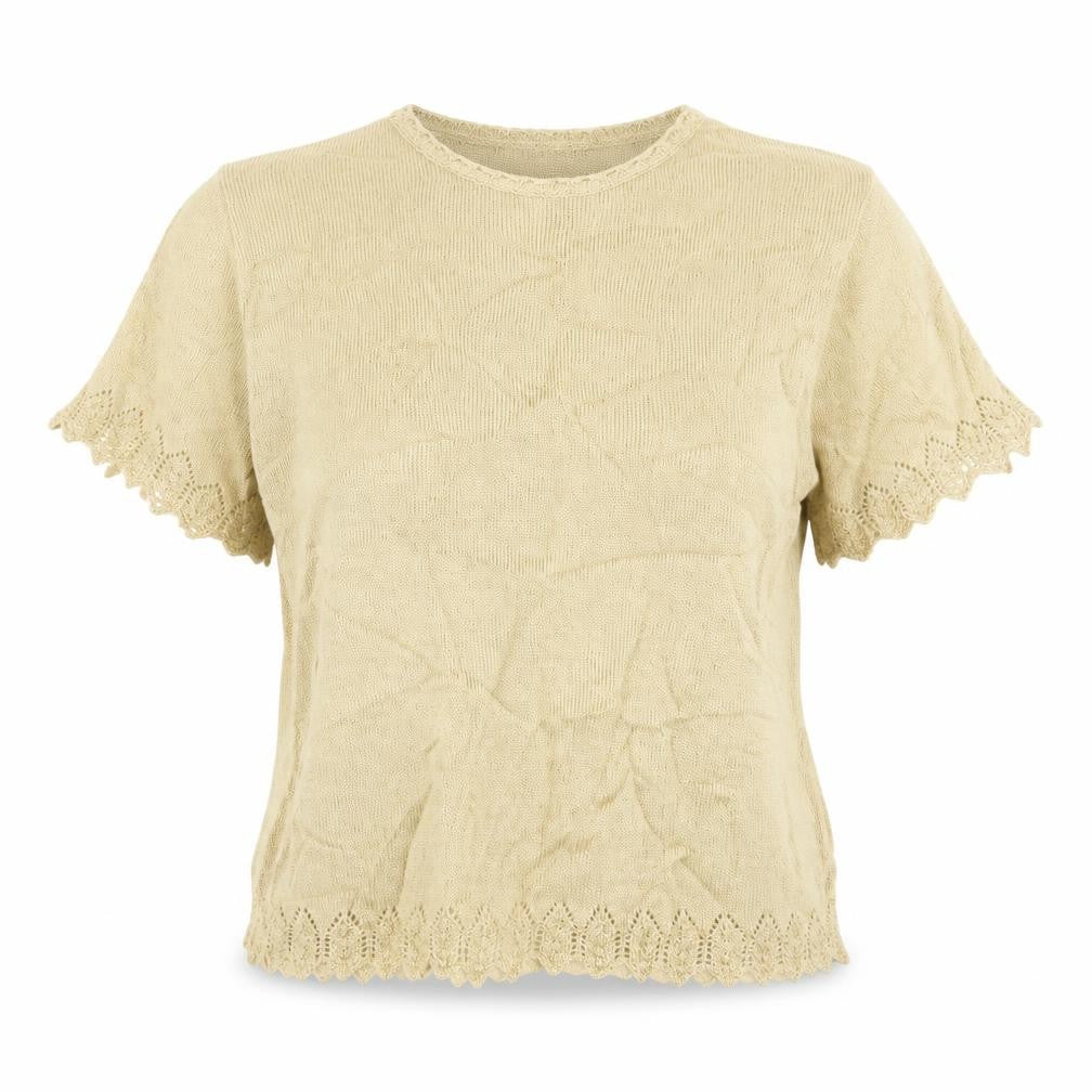 Front view of EWM women’s gold knit jumper, size UK 18