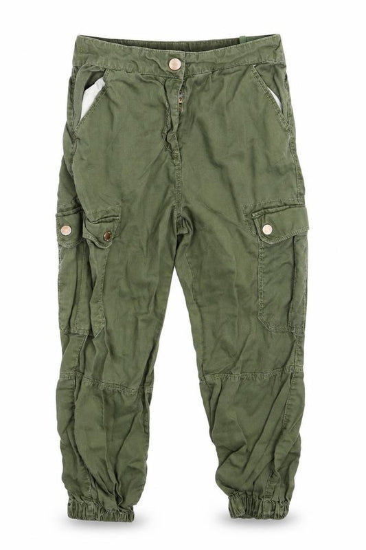 Front view of Next boys’ green cargo trousers, size 9, months