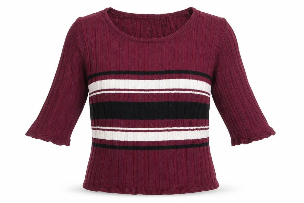 Front view of New Look girls’ purple striped pullover sweatshirt, size 12-13, years