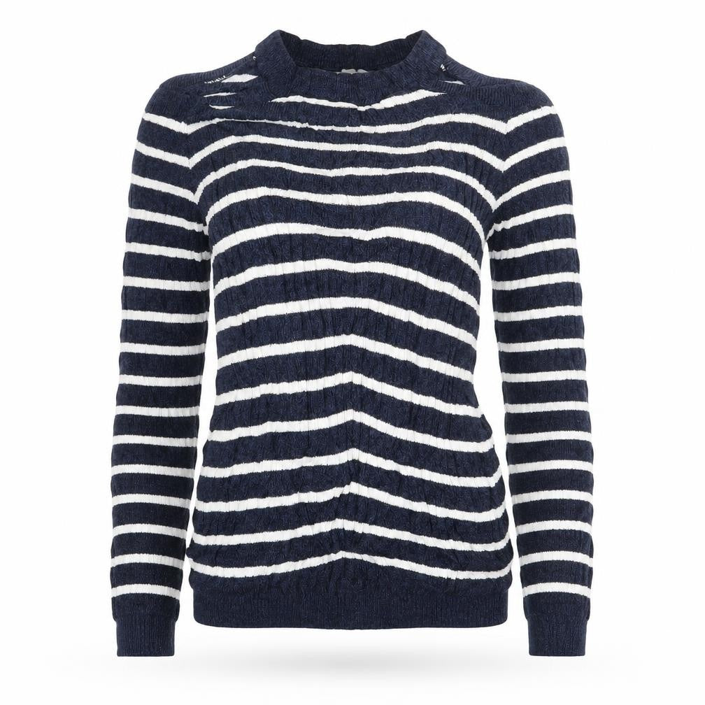 Front view of George women’s blue striped jumper, size UK 8