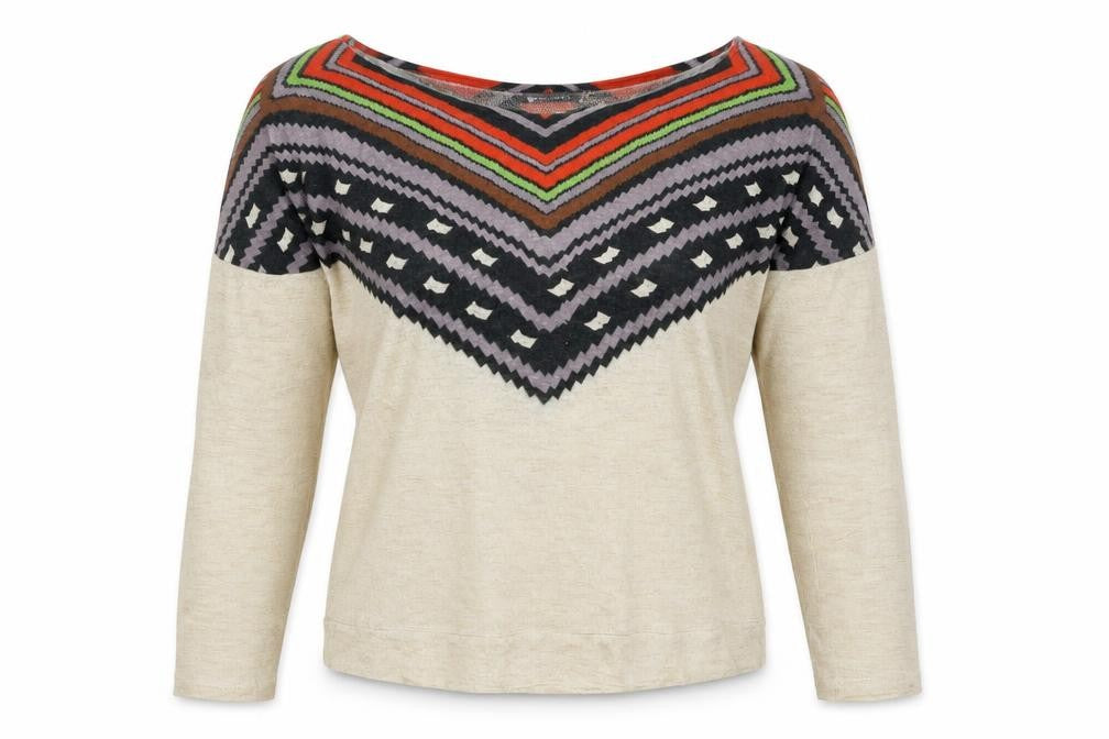 Front view of QED London women’s multicoloured argyle/diamond pullover sweatshirt, size M