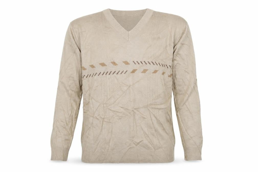 Front view of Berringer men’s beige geometric jumper, size XL